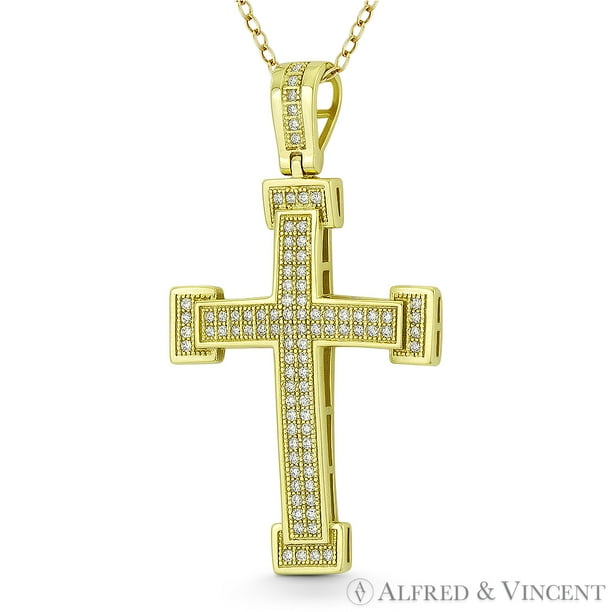 Yellow Gold Plated Cubic Zirconia Cross .925 Sterling Silver Pendant Yellow Gold Plated Cubic Zirconia Cross .925 Sterling Silver Pendant